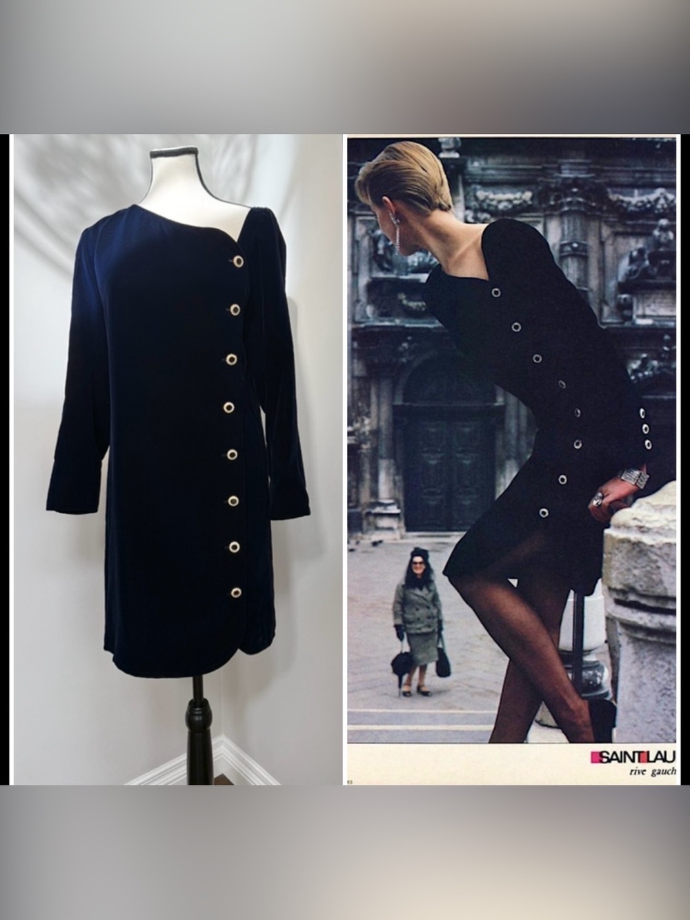 VINTAGE YVES SAINT LAURENT DARK NAVY VELVET DRESS FW 1983